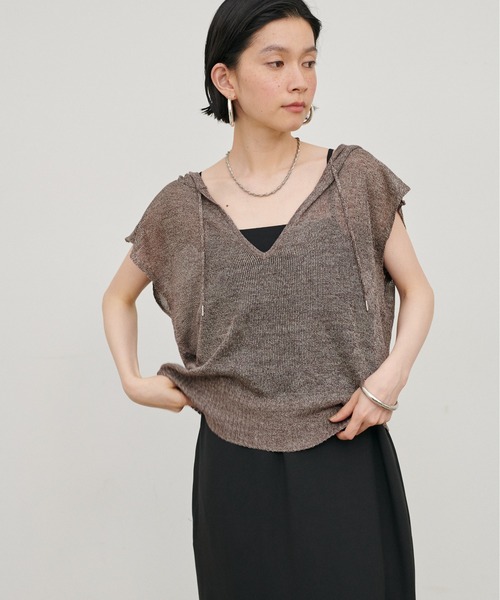 LARUTA(ラルータ)の「【LARUTA】MIXニットノースリフーディー(ニット/セーター・レディース・アイボリー/ブラウン/チャコールグレー・FREE)」の12枚目の写真
