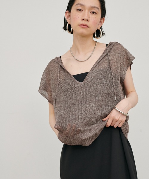 LARUTA(ラルータ)の「【LARUTA】MIXニットノースリフーディー(ニット/セーター・レディース・アイボリー/ブラウン/チャコールグレー・FREE)」の13枚目の写真