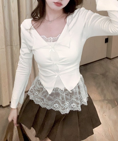 c.u.l(シーユーエル)の「カップ付き フェイクレイヤード トップス culw938(Tシャツ/カットソー・レディース・グレー/ブラック/ホワイト・FREE)」の12枚目の写真
