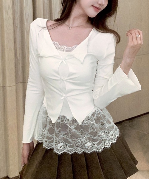 c.u.l(シーユーエル)の「カップ付き フェイクレイヤード トップス culw938(Tシャツ/カットソー・レディース・グレー/ブラック/ホワイト・FREE)」の13枚目の写真