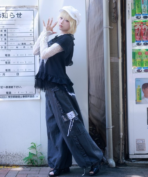 myu:loret(ミュウロレット)の「リボンプリントフードトップス(Tシャツ/カットソー・レディース・ブラック/ホワイト・FREE)」の13枚目の写真
