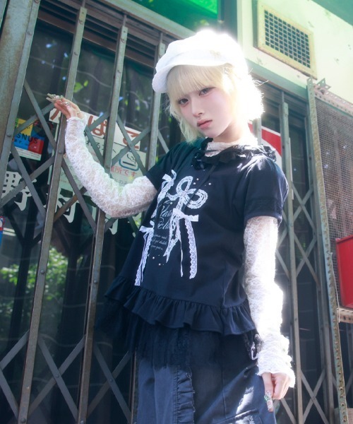 myu:loret(ミュウロレット)の「リボンプリントフードトップス(Tシャツ/カットソー・レディース・ブラック/ホワイト・FREE)」の15枚目の写真
