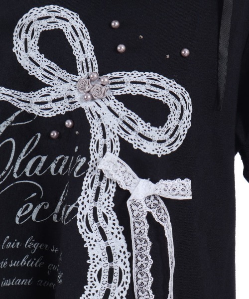 myu:loret(ミュウロレット)の「リボンプリントフードトップス(Tシャツ/カットソー・レディース・ブラック/ホワイト・FREE)」の19枚目の写真