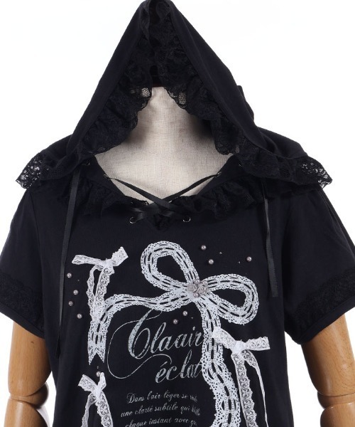 myu:loret(ミュウロレット)の「リボンプリントフードトップス(Tシャツ/カットソー・レディース・ブラック/ホワイト・FREE)」の21枚目の写真