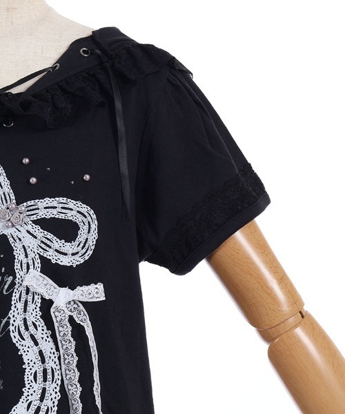 myu:loret(ミュウロレット)の「リボンプリントフードトップス(Tシャツ/カットソー・レディース・ブラック/ホワイト・FREE)」の22枚目の写真