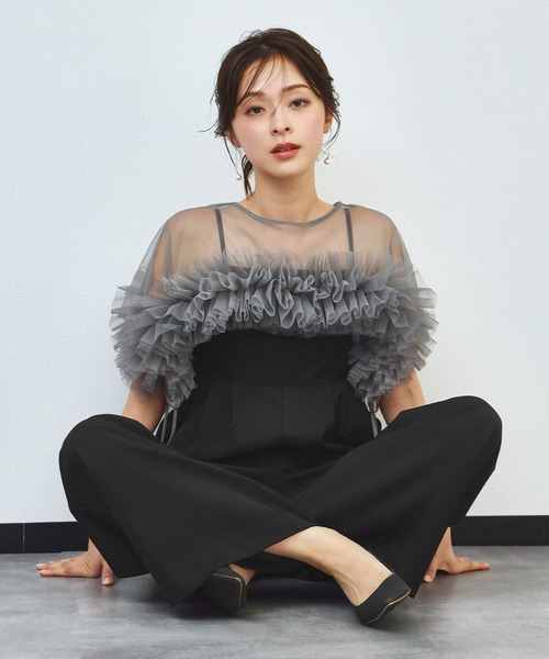 girl（ガール）の「パーティードレスに合わせる 2WAYショート丈チュールフリルトップス ボレロ 結婚式 オケージョン お呼ばれ 二次会 成人式 同窓会 謝恩会《着用動画あり》（ドレス・レディース・グレー/ブラック/アイボリー・M/L）」の6枚目の写真
