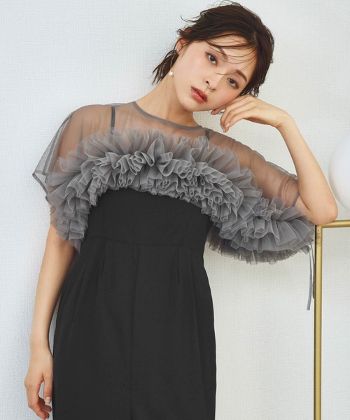 girl（ガール）の「パーティードレスに合わせる 2WAYショート丈チュールフリルトップス ボレロ 結婚式 オケージョン お呼ばれ 二次会 成人式 同窓会 謝恩会《着用動画あり》（ドレス・レディース・グレー/ブラック/アイボリー・M/L）」の7枚目の写真