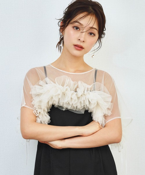 girl（ガール）の「パーティードレスに合わせる 2WAYショート丈チュールフリルトップス ボレロ 結婚式 オケージョン お呼ばれ 二次会 成人式 同窓会 謝恩会《着用動画あり》（ドレス・レディース・グレー/ブラック/アイボリー・M/L）」の16枚目の写真