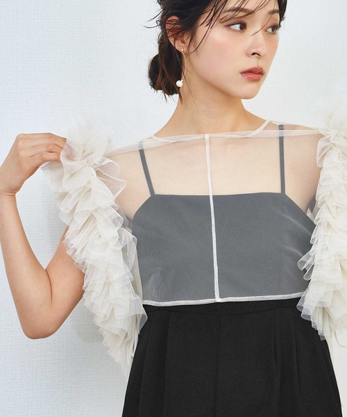 girl（ガール）の「パーティードレスに合わせる 2WAYショート丈チュールフリルトップス ボレロ 結婚式 オケージョン お呼ばれ 二次会 成人式 同窓会 謝恩会《着用動画あり》（ドレス・レディース・グレー/ブラック/アイボリー・M/L）」の17枚目の写真