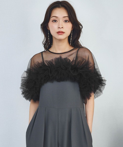 girl（ガール）の「パーティードレスに合わせる 2WAYショート丈チュールフリルトップス ボレロ 結婚式 オケージョン お呼ばれ 二次会 成人式 同窓会 謝恩会《着用動画あり》（ドレス・レディース・グレー/ブラック/アイボリー・M/L）」の19枚目の写真