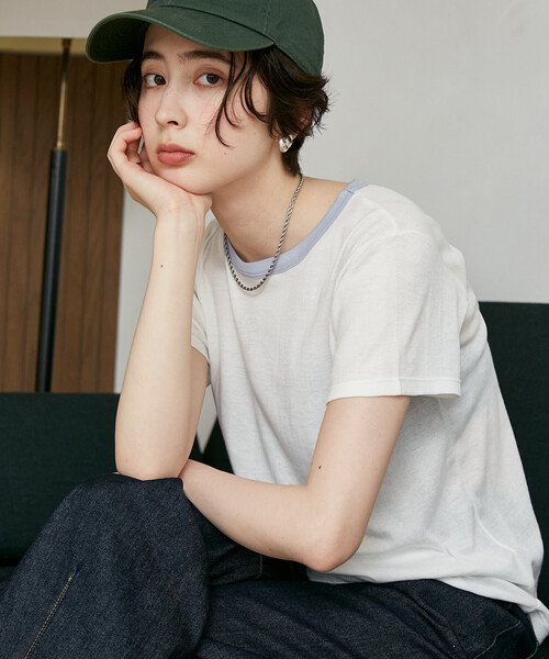 FREAK'S STORE(フリークスストア)の「MILLER × FREAK'S STORE/ミラー 別注 Light Panel Rib Crew Tee/別注 ライトパネル リブクルーネックTシャツ/シアーリンガーTシャツ(Tシャツ/カットソー・レディース・ブラック/ブルーグリーン/オフホワイト/ライトグレー/レモンイエロー・フリ-)」の2枚目の写真
