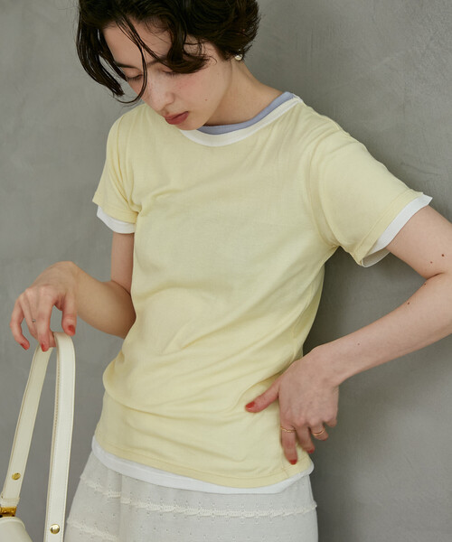 FREAK'S STORE(フリークスストア)の「MILLER × FREAK'S STORE/ミラー 別注 Light Panel Rib Crew Tee/別注 ライトパネル リブクルーネックTシャツ/シアーリンガーTシャツ(Tシャツ/カットソー・レディース・ブラック/ブルーグリーン/オフホワイト/ライトグレー/レモンイエロー・フリ-)」の5枚目の写真