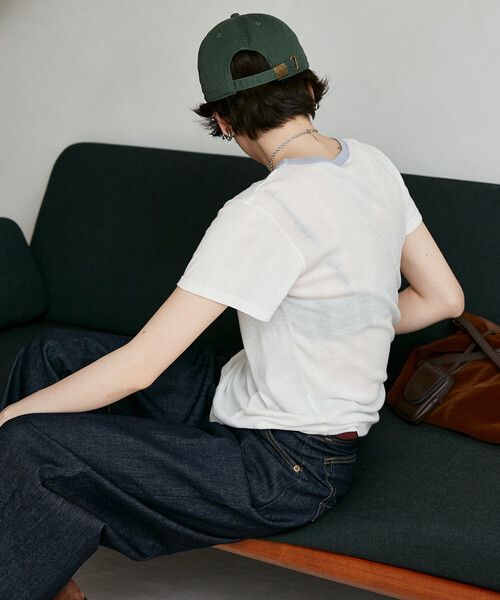 FREAK'S STORE(フリークスストア)の「MILLER × FREAK'S STORE/ミラー 別注 Light Panel Rib Crew Tee/別注 ライトパネル リブクルーネックTシャツ/シアーリンガーTシャツ(Tシャツ/カットソー・レディース・ブラック/ブルーグリーン/オフホワイト/ライトグレー/レモンイエロー・フリ-)」の8枚目の写真