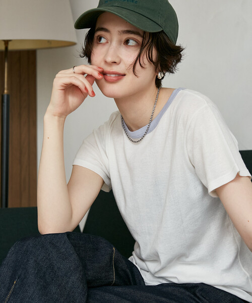 FREAK'S STORE(フリークスストア)の「MILLER × FREAK'S STORE/ミラー 別注 Light Panel Rib Crew Tee/別注 ライトパネル リブクルーネックTシャツ/シアーリンガーTシャツ(Tシャツ/カットソー・レディース・ブラック/ブルーグリーン/オフホワイト/ライトグレー/レモンイエロー・フリ-)」の13枚目の写真