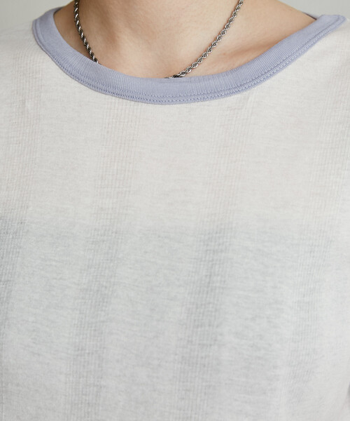 FREAK'S STORE(フリークスストア)の「MILLER × FREAK'S STORE/ミラー 別注 Light Panel Rib Crew Tee/別注 ライトパネル リブクルーネックTシャツ/シアーリンガーTシャツ(Tシャツ/カットソー・レディース・ブラック/ブルーグリーン/オフホワイト/ライトグレー/レモンイエロー・フリ-)」の15枚目の写真