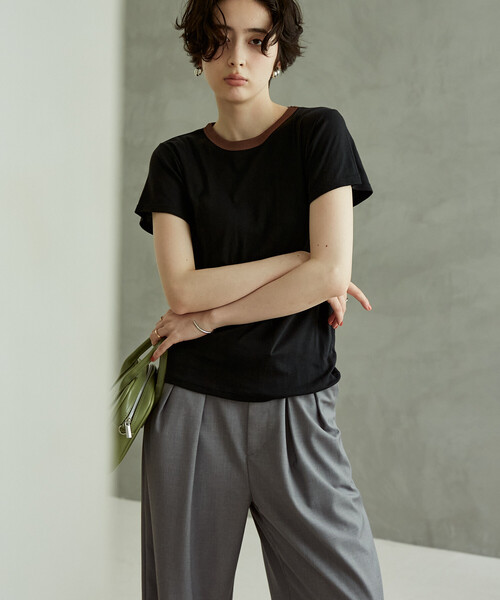 FREAK'S STORE(フリークスストア)の「MILLER × FREAK'S STORE/ミラー 別注 Light Panel Rib Crew Tee/別注 ライトパネル リブクルーネックTシャツ/シアーリンガーTシャツ(Tシャツ/カットソー・レディース・ブラック/ブルーグリーン/オフホワイト/ライトグレー/レモンイエロー・フリ-)」の21枚目の写真