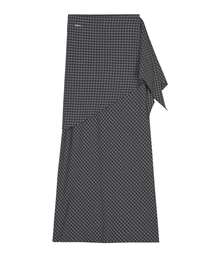 DRAPE WRAP CHECK LONG SKIRT_BLACK