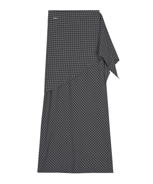 NICK&NICOLE(ニックアンドニコール)の「DRAPE WRAP CHECK LONG SKIRT_BLACK(スカート・レディース・その他・FREE)」の1枚目の写真