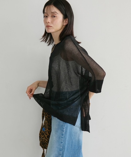 Doux archives(ドゥアルシーヴ)の「ストローヤーンドルマンニット(ニット/セーター・レディース・ブルー/オフホワイト/ブラック/ブラウン・FREE)」の16枚目の写真