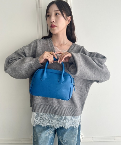 MYMOOD.(マイムード)の「大容量 ダブルファスナーPUスクエアボストン ショルダーバッグ(ショルダーバッグ・レディース・ブルー/ブラック/オフホワイト・FREE)」の22枚目の写真