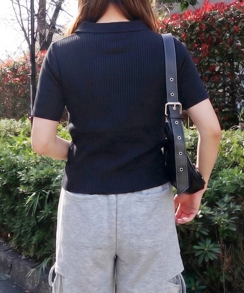 FUN(ファン)の「ストーンジップカットソー(Tシャツ/カットソー・レディース・オフホワイト/チャコールグレー/ブラック・FREE)」の5枚目の写真