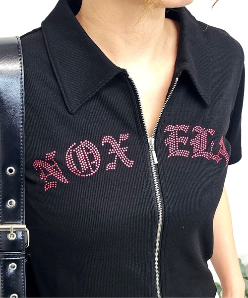 FUN(ファン)の「ストーンジップカットソー(Tシャツ/カットソー・レディース・オフホワイト/チャコールグレー/ブラック・FREE)」の6枚目の写真
