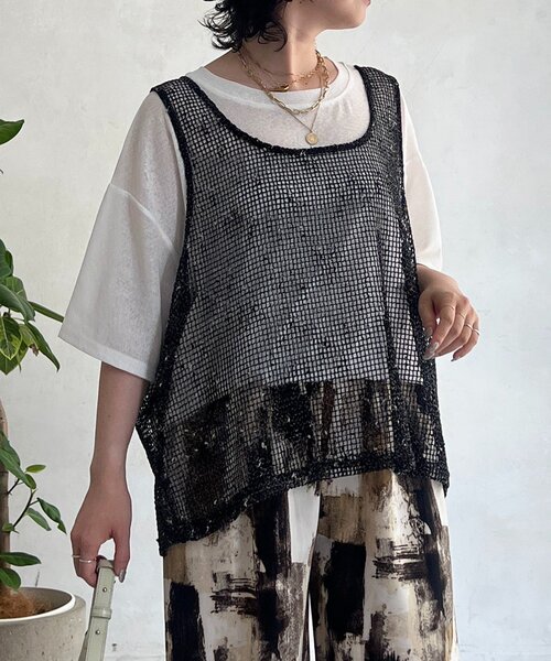 un dix cors(アンディコール)の「メッシュ×シアーTEEセット(Tシャツ/カットソー・レディース・ベージュ/ブラック/オフホワイト・FREE)」の18枚目の写真