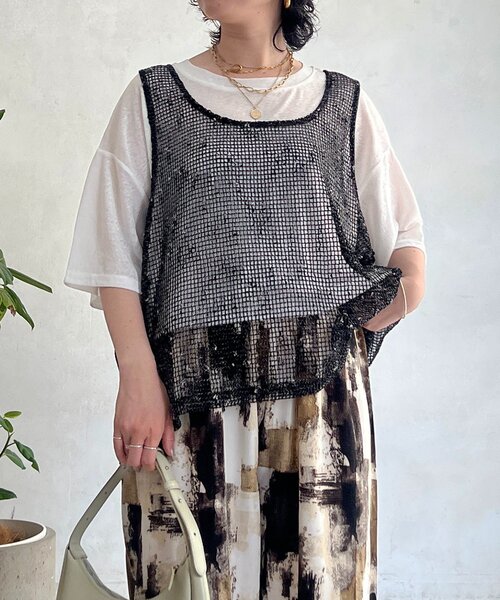 un dix cors(アンディコール)の「メッシュ×シアーTEEセット(Tシャツ/カットソー・レディース・ベージュ/ブラック/オフホワイト・FREE)」の21枚目の写真