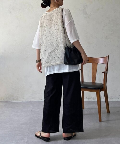 un dix cors(アンディコール)の「メッシュ×シアーTEEセット(Tシャツ/カットソー・レディース・ベージュ/ブラック/オフホワイト・FREE)」の4枚目の写真