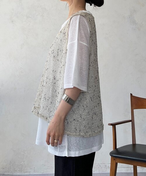 un dix cors(アンディコール)の「メッシュ×シアーTEEセット(Tシャツ/カットソー・レディース・ベージュ/ブラック/オフホワイト・FREE)」の7枚目の写真
