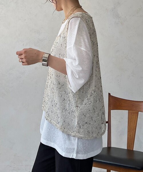 un dix cors(アンディコール)の「メッシュ×シアーTEEセット(Tシャツ/カットソー・レディース・ベージュ/ブラック/オフホワイト・FREE)」の15枚目の写真
