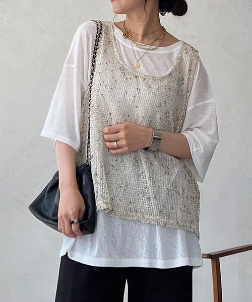 un dix cors(アンディコール)の「メッシュ×シアーTEEセット(Tシャツ/カットソー・レディース・ベージュ/ブラック/オフホワイト・FREE)」の17枚目の写真