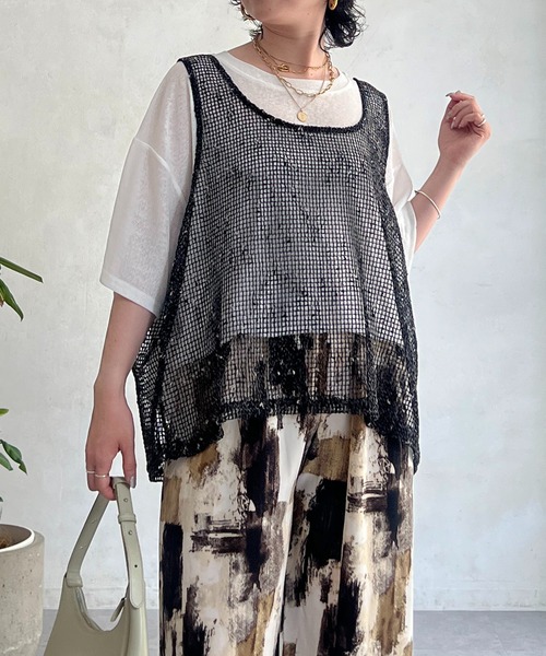 un dix cors(アンディコール)の「メッシュ×シアーTEEセット(Tシャツ/カットソー・レディース・ベージュ/ブラック/オフホワイト・FREE)」の2枚目の写真