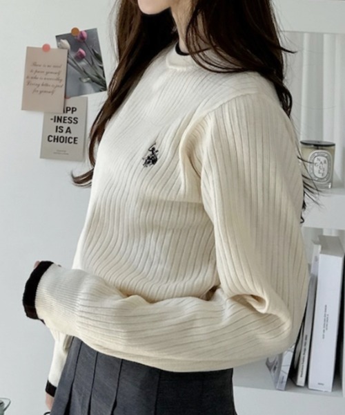 U.S. POLO ASSN.(ユーエスポロアッスン)の「【Ada.別注 U.S. POLO ASSN.】 袖口フリル バイカラー ぽわん スリーブ リブニット(ニット/セーター・レディース・アイボリー/ネイビー/グリーン・L/M)」の7枚目の写真