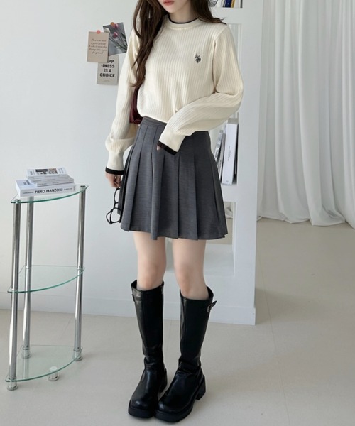 U.S. POLO ASSN.(ユーエスポロアッスン)の「【Ada.別注 U.S. POLO ASSN.】 袖口フリル バイカラー ぽわん スリーブ リブニット(ニット/セーター・レディース・アイボリー/ネイビー/グリーン・L/M)」の6枚目の写真