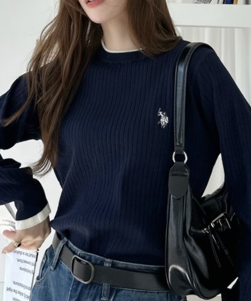 U.S. POLO ASSN.(ユーエスポロアッスン)の「【Ada.別注 U.S. POLO ASSN.】 袖口フリル バイカラー ぽわん スリーブ リブニット(ニット/セーター・レディース・アイボリー/ネイビー/グリーン・L/M)」の10枚目の写真