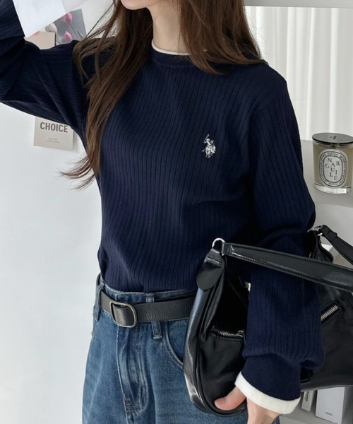 U.S. POLO ASSN.(ユーエスポロアッスン)の「【Ada.別注 U.S. POLO ASSN.】 袖口フリル バイカラー ぽわん スリーブ リブニット(ニット/セーター・レディース・アイボリー/ネイビー/グリーン・L/M)」の15枚目の写真