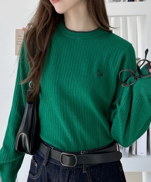 U.S. POLO ASSN.(ユーエスポロアッスン)の「【Ada.別注 U.S. POLO ASSN.】 袖口フリル バイカラー ぽわん スリーブ リブニット(ニット/セーター・レディース・アイボリー/ネイビー/グリーン・L/M)」の21枚目の写真
