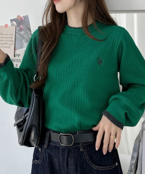 U.S. POLO ASSN.(ユーエスポロアッスン)の「【Ada.別注 U.S. POLO ASSN.】 袖口フリル バイカラー ぽわん スリーブ リブニット(ニット/セーター・レディース・アイボリー/ネイビー/グリーン・L/M)」の16枚目の写真