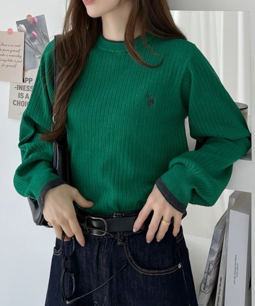 U.S. POLO ASSN.(ユーエスポロアッスン)の「【Ada.別注 U.S. POLO ASSN.】 袖口フリル バイカラー ぽわん スリーブ リブニット(ニット/セーター・レディース・アイボリー/ネイビー/グリーン・L/M)」の17枚目の写真