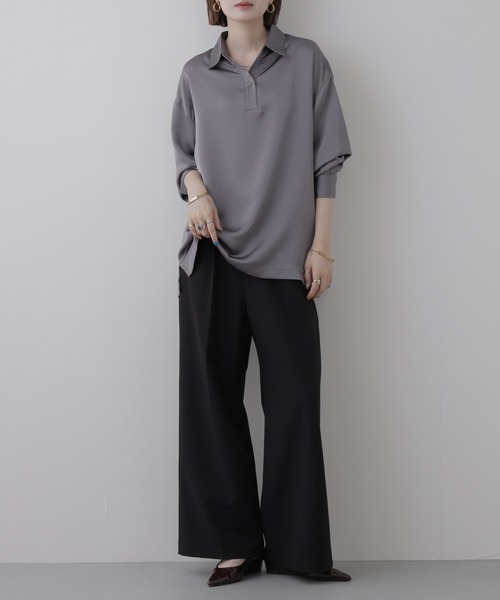 OMNES(オムネス)の「BEAUTIFUL FRIDAY スキッパーシャツ 長袖(シャツ/ブラウス・レディース・グレー/ネイビー・L/M)」の7枚目の写真