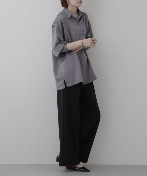 OMNES(オムネス)の「BEAUTIFUL FRIDAY スキッパーシャツ 長袖(シャツ/ブラウス・レディース・グレー/ネイビー・L/M)」の8枚目の写真