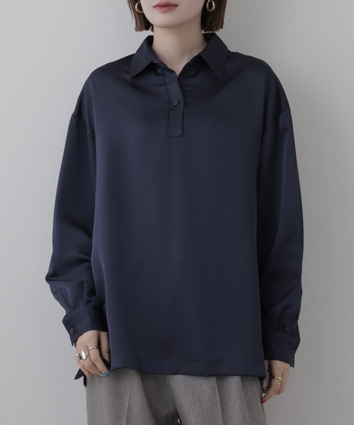 OMNES(オムネス)の「BEAUTIFUL FRIDAY スキッパーシャツ 長袖(シャツ/ブラウス・レディース・グレー/ネイビー・L/M)」の15枚目の写真