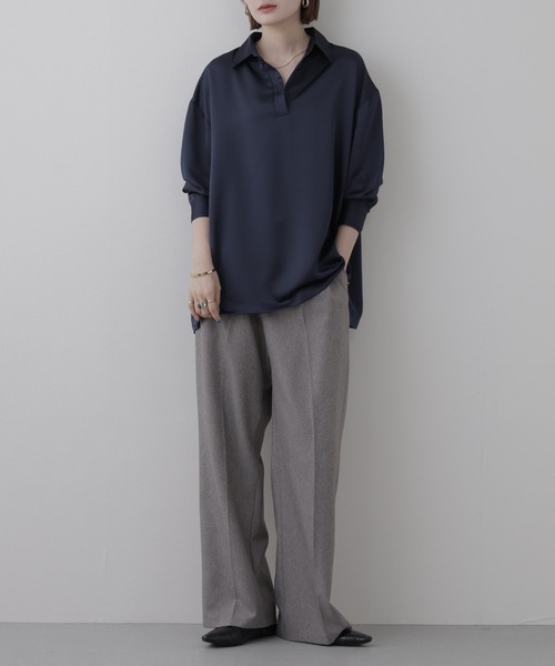 OMNES(オムネス)の「BEAUTIFUL FRIDAY スキッパーシャツ 長袖(シャツ/ブラウス・レディース・グレー/ネイビー・L/M)」の13枚目の写真