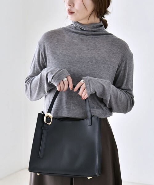 quaranciel（カランシエル）の「quaranciel:〈手洗い可能〉ウール ミックス シアー タートルネック プルオーバー（Tシャツ/カットソー・レディース・グレー/ホワイト/ブラック/パープル・40/38）」の9枚目の写真