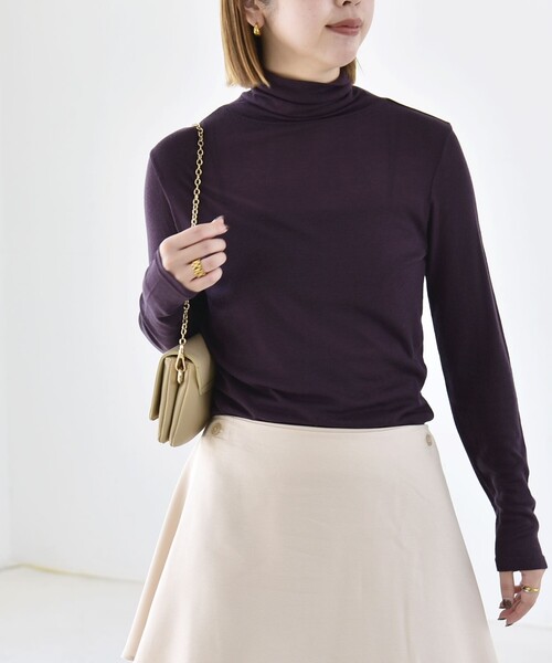quaranciel（カランシエル）の「quaranciel:〈手洗い可能〉ウール ミックス シアー タートルネック プルオーバー（Tシャツ/カットソー・レディース・グレー/ホワイト/ブラック/パープル・40/38）」の22枚目の写真