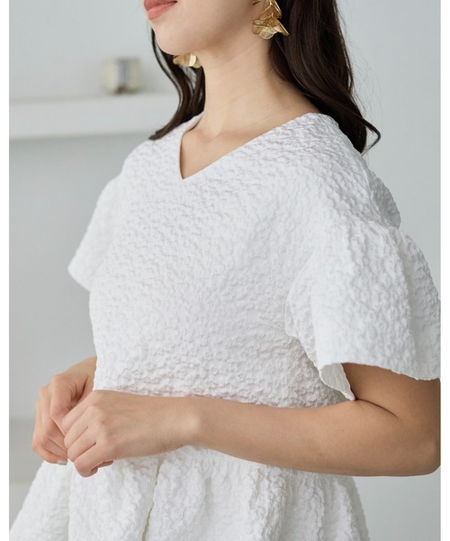 BIRTHDAY BASH（バースデイバッシュ）の「AMERIE JACQUARD PEPLUM TOPS(ジャガードペプラムトップス)（シャツ/ブラウス・レディース・ブラック/ホワイト・S/M）」の11枚目の写真