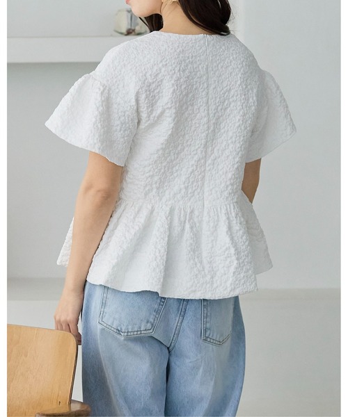 BIRTHDAY BASH（バースデイバッシュ）の「AMERIE JACQUARD PEPLUM TOPS(ジャガードペプラムトップス)（シャツ/ブラウス・レディース・ブラック/ホワイト・S/M）」の16枚目の写真