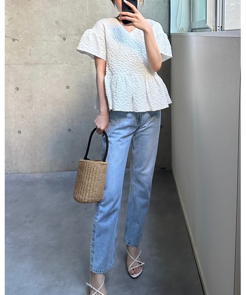 BIRTHDAY BASH（バースデイバッシュ）の「AMERIE JACQUARD PEPLUM TOPS(ジャガードペプラムトップス)（シャツ/ブラウス・レディース・ブラック/ホワイト・S/M）」の5枚目の写真
