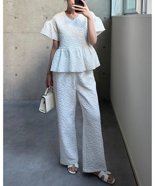 BIRTHDAY BASH（バースデイバッシュ）の「AMERIE JACQUARD PEPLUM TOPS(ジャガードペプラムトップス)（シャツ/ブラウス・レディース・ブラック/ホワイト・S/M）」の7枚目の写真